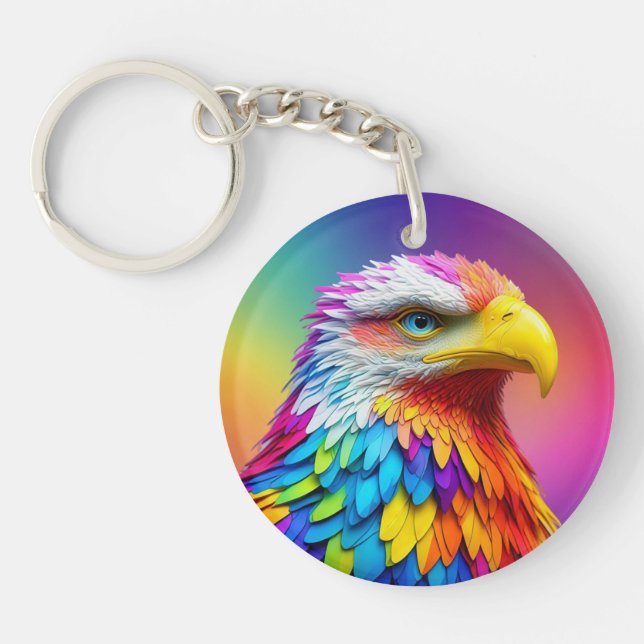 Rainbow Colored Bald Eagle-65456 Keychain (Front)