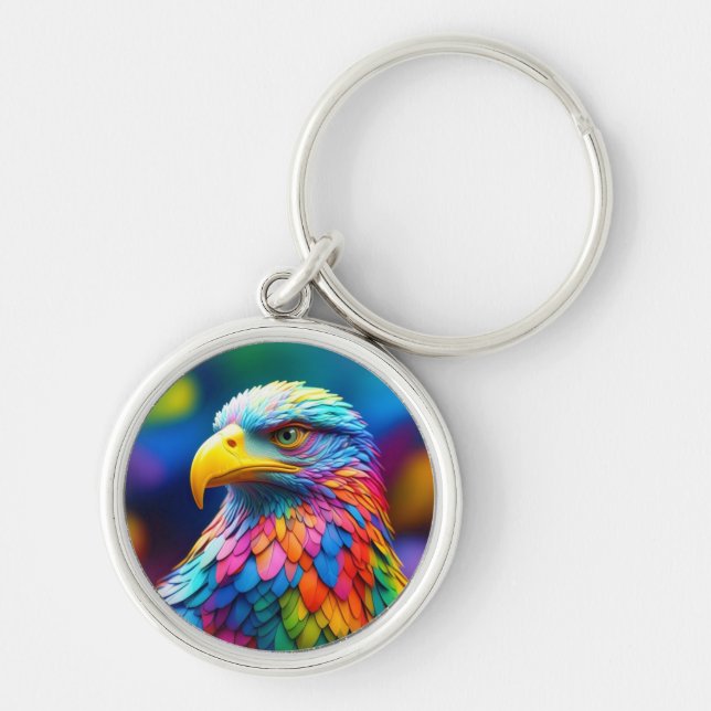 Rainbow Colored Bald Eagle-65456 Keychain (Front)