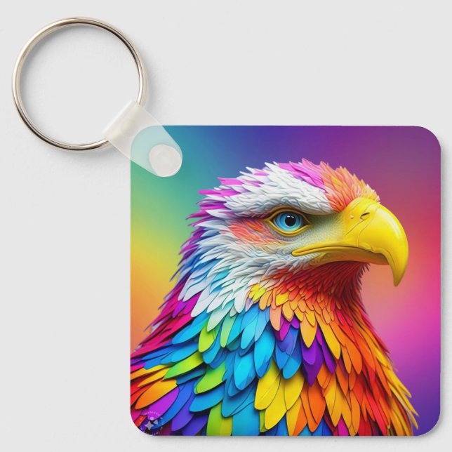 Rainbow Colored Bald Eagle-65456 Keychain (Front)