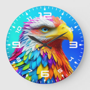 Rainbow Colored Bald Eagle-65456 Large Clock