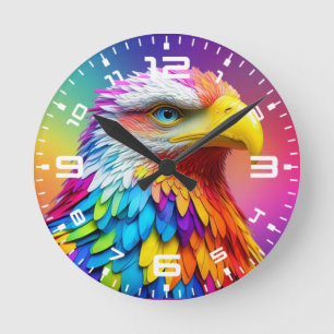 Rainbow Colored Bald Eagle-65456 Round Clock