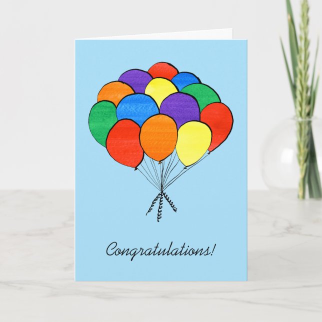 Rainbow Colored Balloons—Congratulations Card (Front)