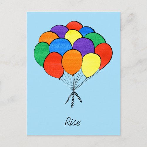 Rainbow Colored Balloons Rise postcard