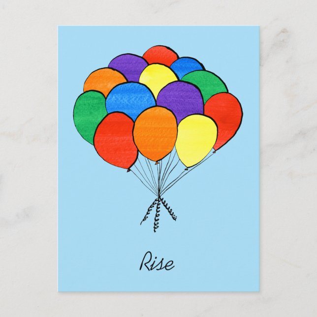 Rainbow Colored Balloons Rise postcard (Front)