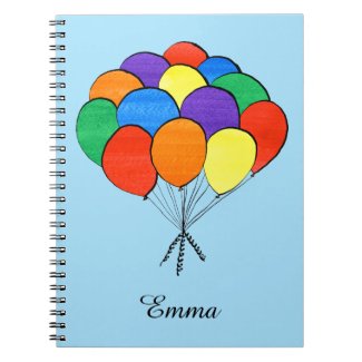 Rainbow Colored Balloons with Custom Name Notebook