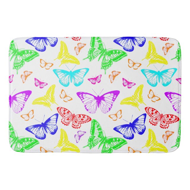 Rainbow Colored Butterflies Flying Bath Mat (Front)