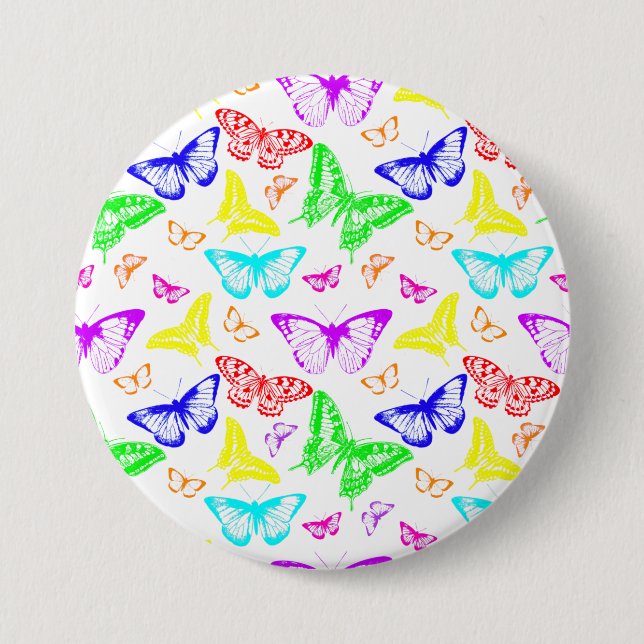 Rainbow Colored Butterflies Flying Button (Front)