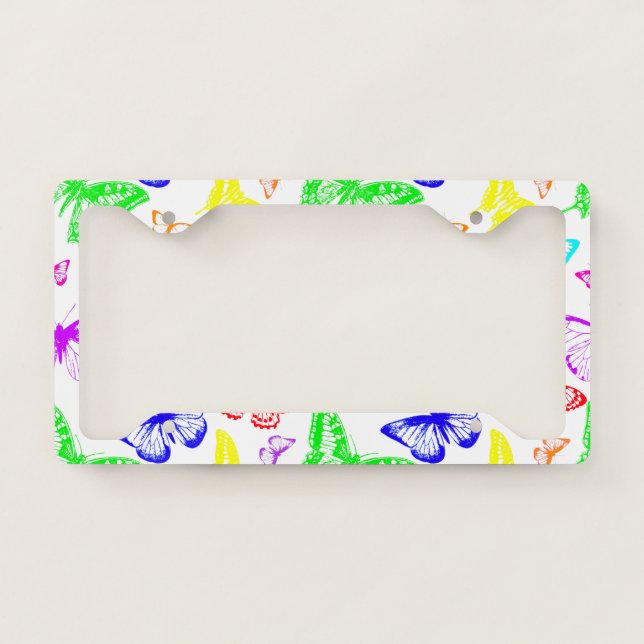 Rainbow Colored Butterflies Flying License Plate Frame (Front)