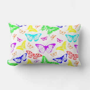 Rainbow Colored Butterflies Flying Lumbar Pillow