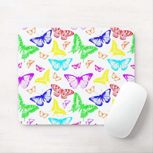 Rainbow Colored Butterflies Flying Mouse Pad (With Mouse)