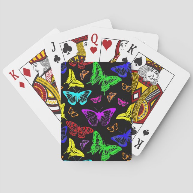 Rainbow Colored Butterflies Flying Poker Cards (Back)