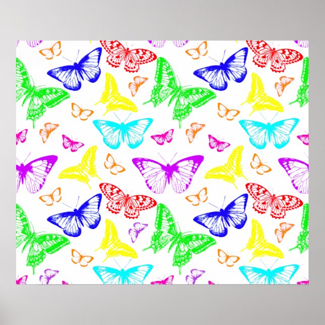 Rainbow Colored Butterflies Flying Poster (Front)