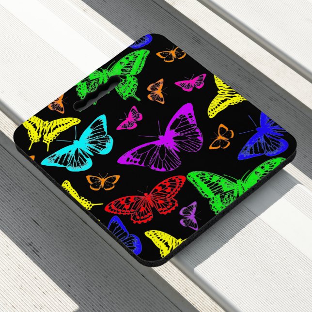 Rainbow Colored Butterflies Flying Seat Cushion (In Situ)