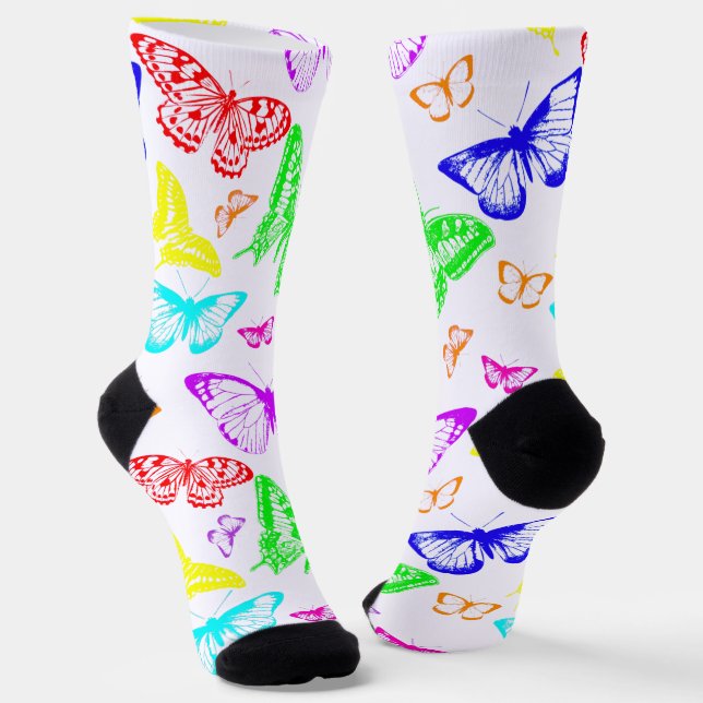 Rainbow Colored Butterflies Flying Socks (Angled)