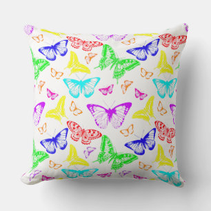 Rainbow Colored Butterflies Flying Throw Pillow