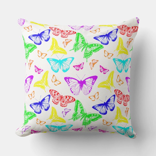 Rainbow Colored Butterflies Flying Throw Pillow (Front)