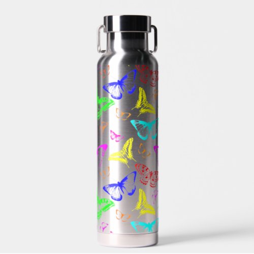 Rainbow Colored Butterflies Flying Water Bottle