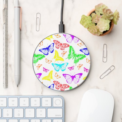 Rainbow Colored Butterflies Flying Wireless Charger