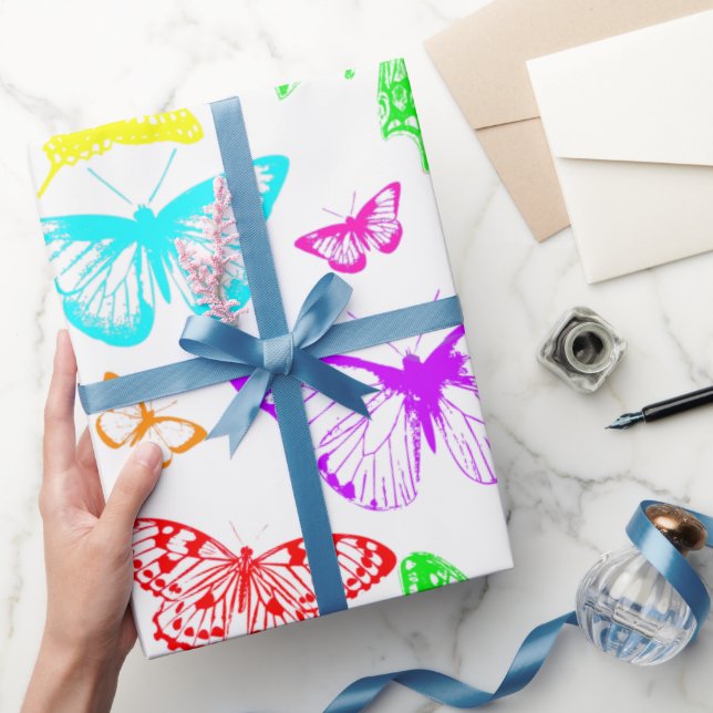 Rainbow Colored Butterflies Flying Wrapping Paper (Gifting)