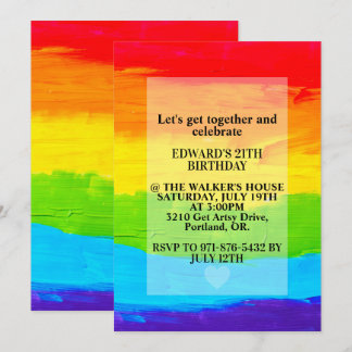 Rainbow Colored Canvas Painting Birthday Party Invitation