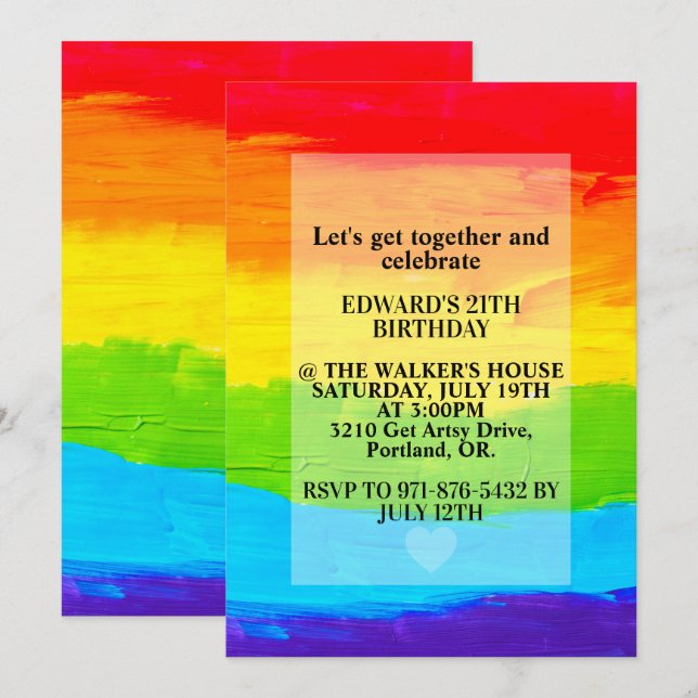 Rainbow Colored Canvas Painting Birthday Party Invitation (Front/Back)