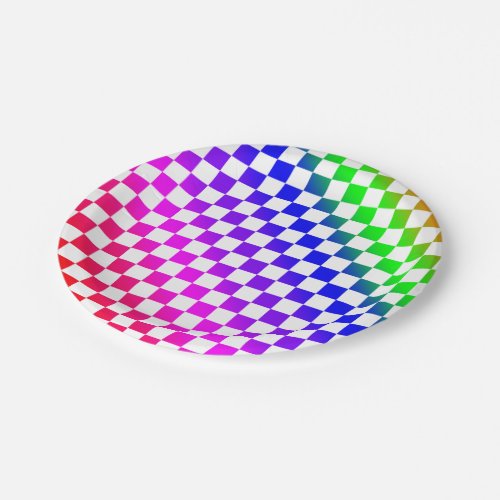 Rainbow Colored Checkered Pattern Paper Plates