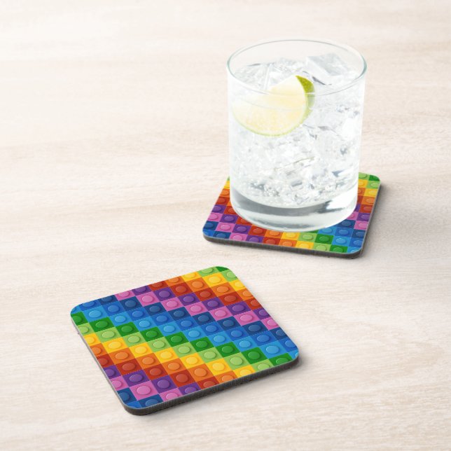 RAINBOW COLORED CHILDRENS STACKING BLOCKS BEVERAGE COASTER (Right Side)