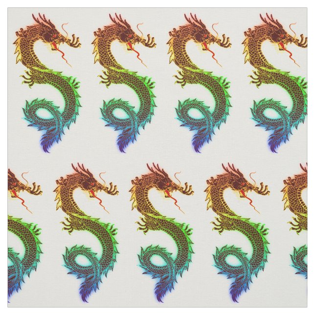 Rainbow Colored Chinese Dragons Fabric (Swatch)