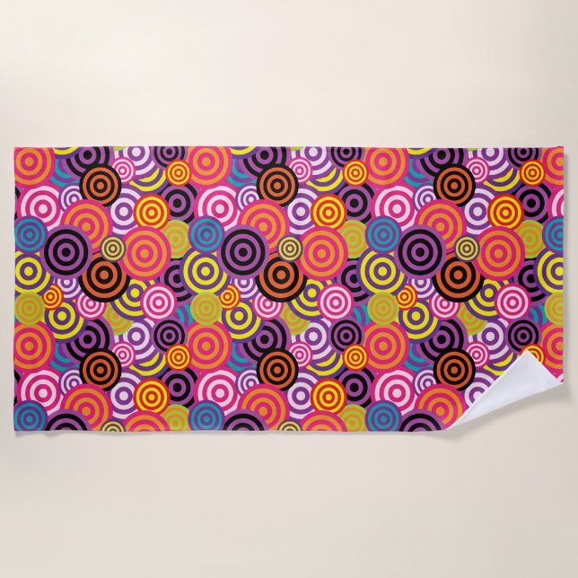 Rainbow Colored Circles Beach Towel (Front)