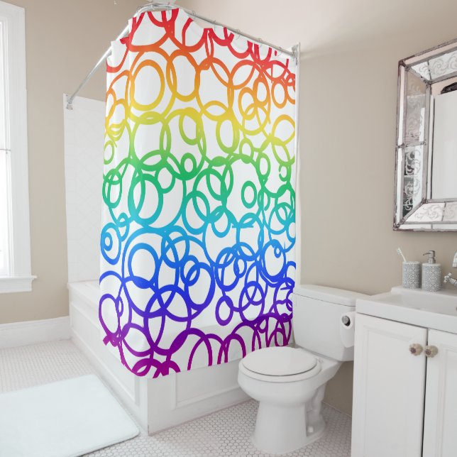 Rainbow colored Circles Shower Curtain (In Situ)