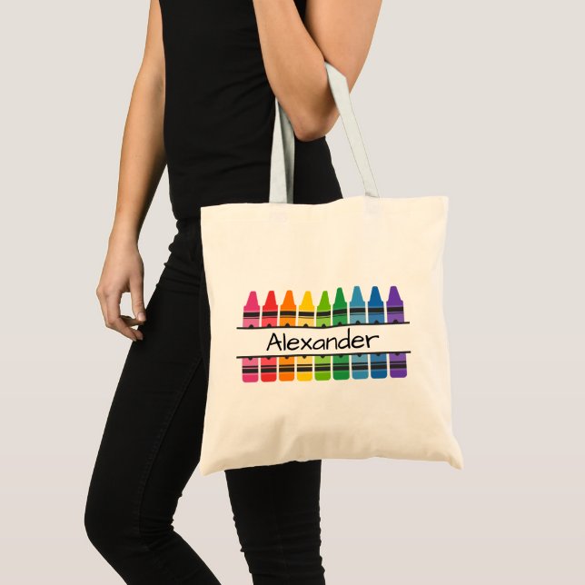 Rainbow Colored Crayons Personalized Tote Bag (Front (Product))