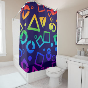 Rainbow colored cubics dark blue background shower curtain