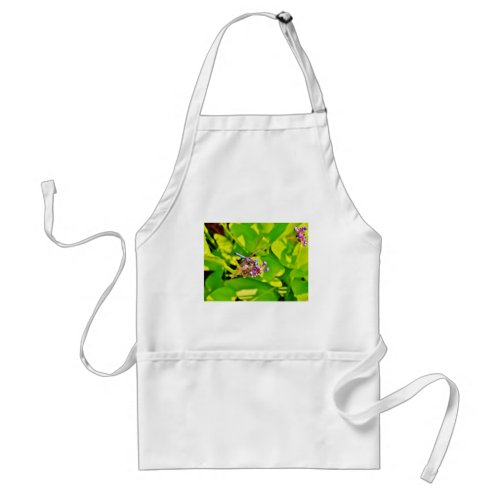 Rainbow colored Dragonfly  on a purple pink flower Adult Apron