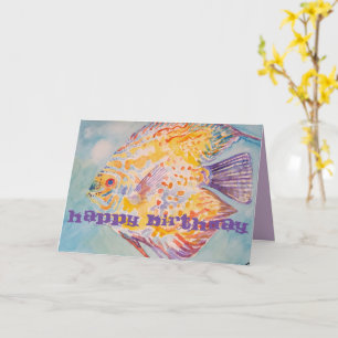 Rainbow Colored Fish Watercolour Birthday Card