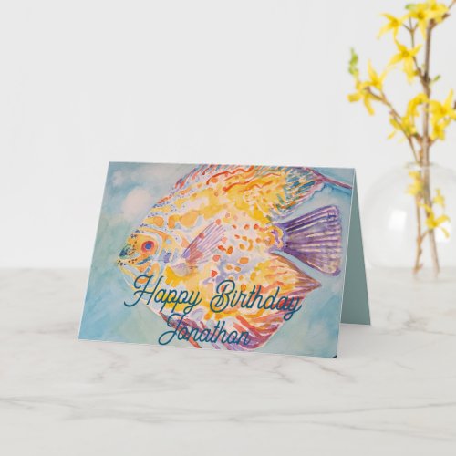 Rainbow Colored Fish Watercolour Birthday Card