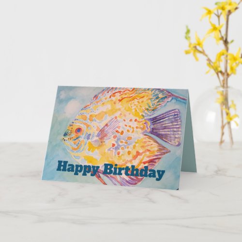 Rainbow Colored Fish Watercolour Birthday Card