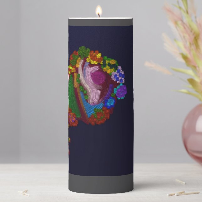 Rainbow Colored Floral  Pillar Candle (In Situ)