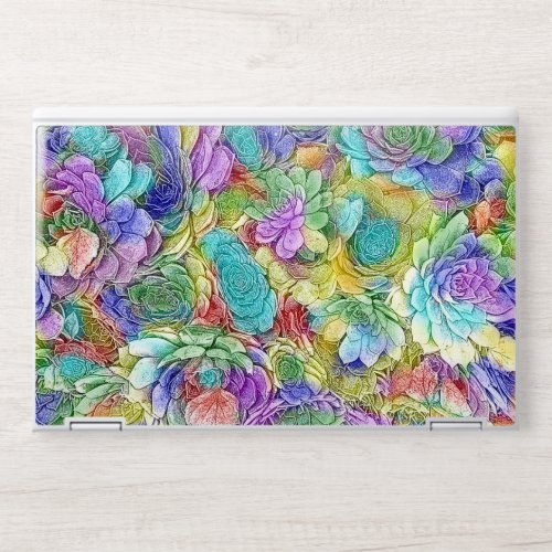 Rainbow Colored Floral Succulents Pattern HP Laptop Skin