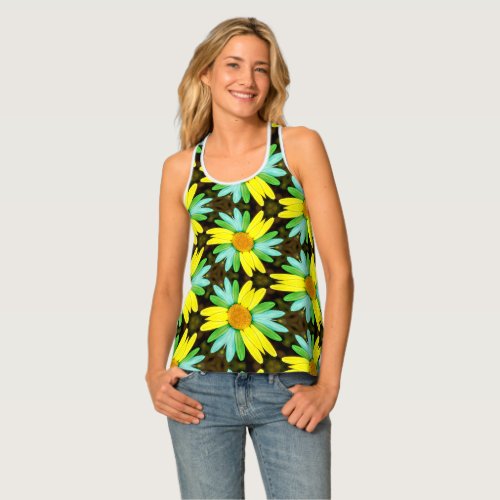 Rainbow Colored Flower Pattern Tank Top