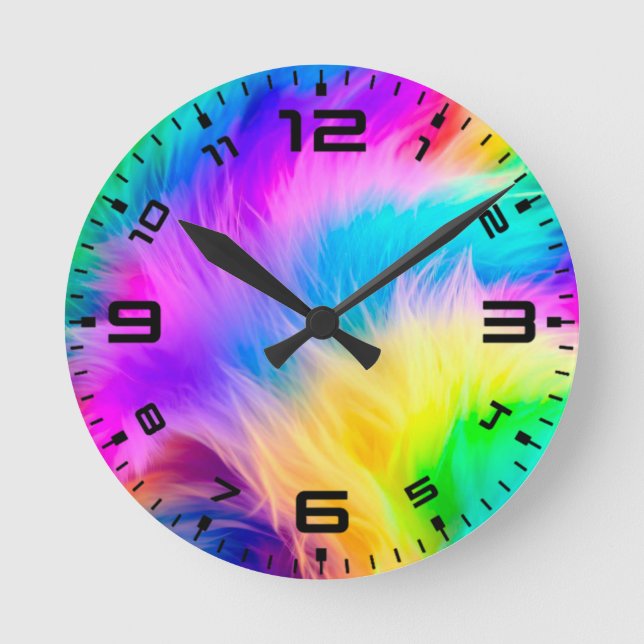 Rainbow Colored Fur Design-75293 Round Clock (Front)