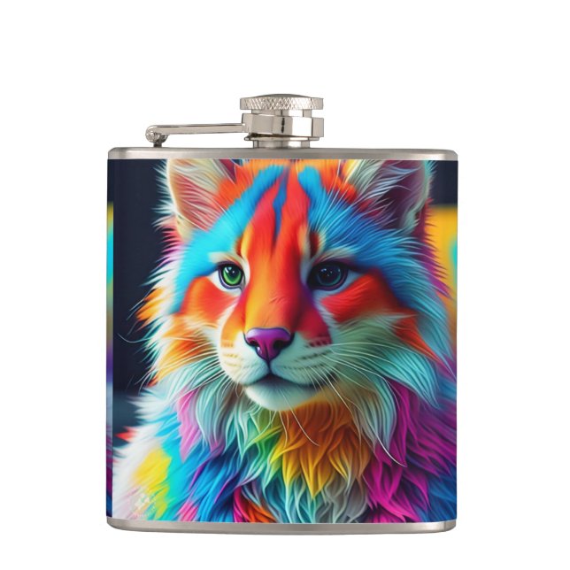 Rainbow Colored Furry Cat-68587 Flask (Front)