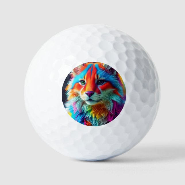 Rainbow Colored Furry Cat-68587 Golf Balls (Front)