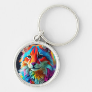 Rainbow Colored Furry Cat-68587 Keychain