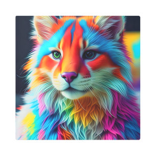 Rainbow Colored Furry Cat-68587 Metal Print