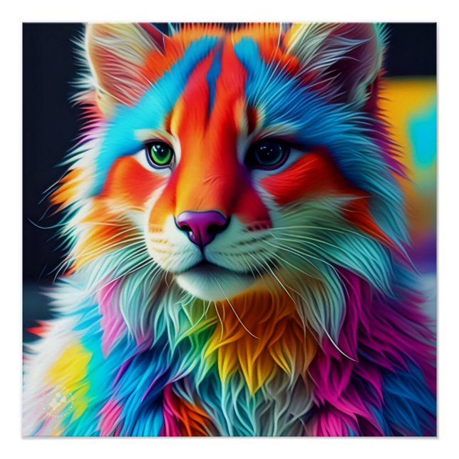 Rainbow Colored Furry Cat-68587 Poster (Front)