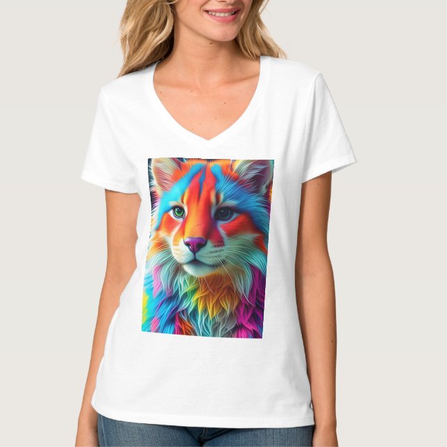 Rainbow Colored Furry Cat-68587 T-Shirt (Front)