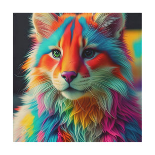 Rainbow Colored Furry Cat-68587 Wood Wall Art