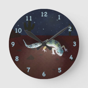 Rainbow colored gecko round clock