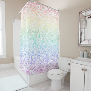 Rainbow colored giant paisley pattern shower curtain