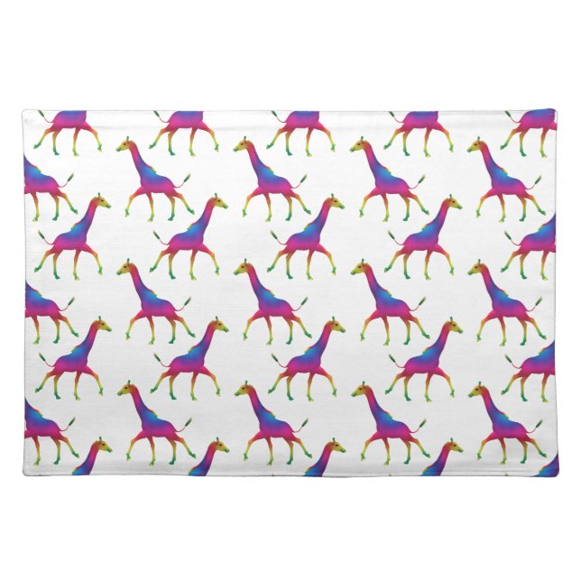 Rainbow Colored Giraffe Cloth Placemat (Front)
